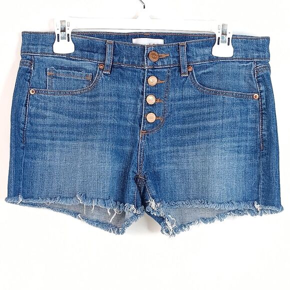LOFT Women’s Denim Jean Shorts Blue Size 4 Button Fly Raw Hem - Picture 2 of 8